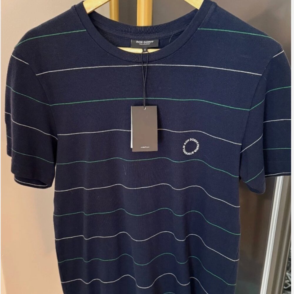 Ron Dorff Paris-Stockholm CO PIQT T-Shirt Tennis Stripes Size S New with Tags